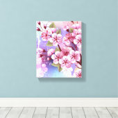 Roze Sakura op geschilderde achtergrond Canvas Afdruk (Insitu (Houten vloer))