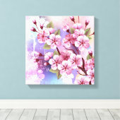 Roze Sakura op geschilderde achtergrond Canvas Afdruk (Insitu (Houten vloer))