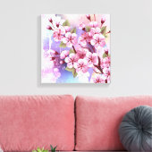 Roze Sakura op geschilderde achtergrond Canvas Afdruk (Insitu (Woonkamer))