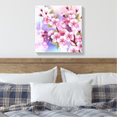Roze Sakura op geschilderde achtergrond Canvas Afdruk (Insitu (Slaapkamer))