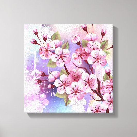 Roze Sakura op geschilderde achtergrond Canvas Afdruk (Voorkant)