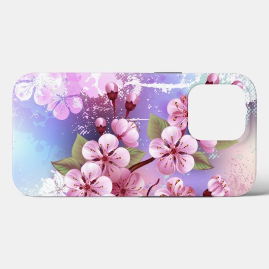 Roze Sakura op geschilderde achtergrond Case-Mate iPhone Case (Achterkant (horizontaal))