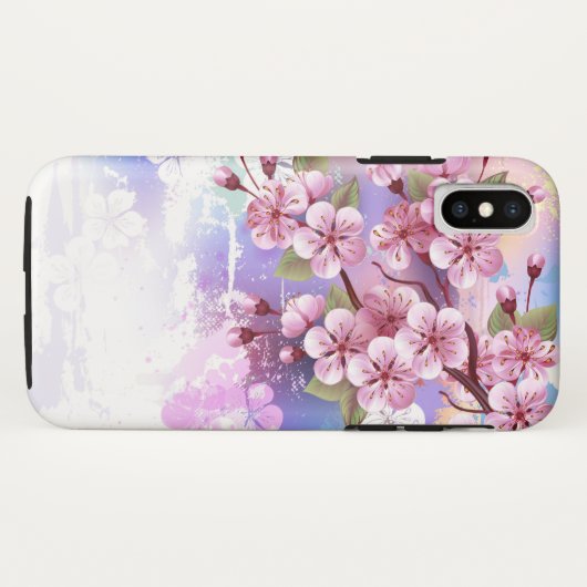 Roze Sakura op geschilderde achtergrond Case-Mate iPhone Case (Achterkant (horizontaal))