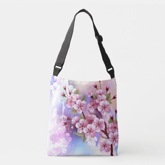 Roze Sakura op geschilderde achtergrond Crossbody Tas (Voorkant)