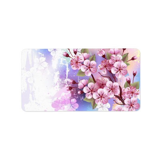 Roze Sakura op geschilderde achtergrond Etiket (Voorkant)