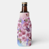 Roze Sakura op geschilderde achtergrond Flesjeskoeler (Fles Voorkant)