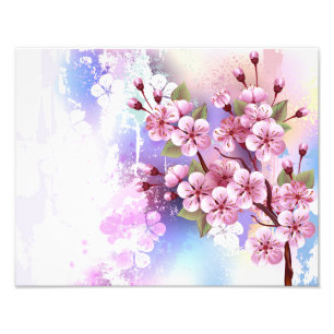 Roze Sakura op geschilderde achtergrond Foto Afdruk