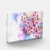 Roze Sakura op geschilderde achtergrond Fotoblokken (Links)