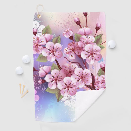 Roze Sakura op geschilderde achtergrond Golfhanddoek (Insitu)