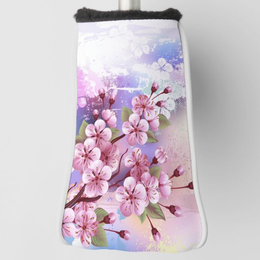 Roze Sakura op geschilderde achtergrond Golfheadcover (Draai 90)
