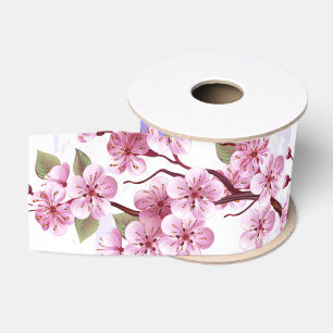 Roze Sakura op geschilderde achtergrond Grosgrain Lint