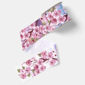 Roze Sakura op geschilderde achtergrond Grosgrain Lint (Achterkant)