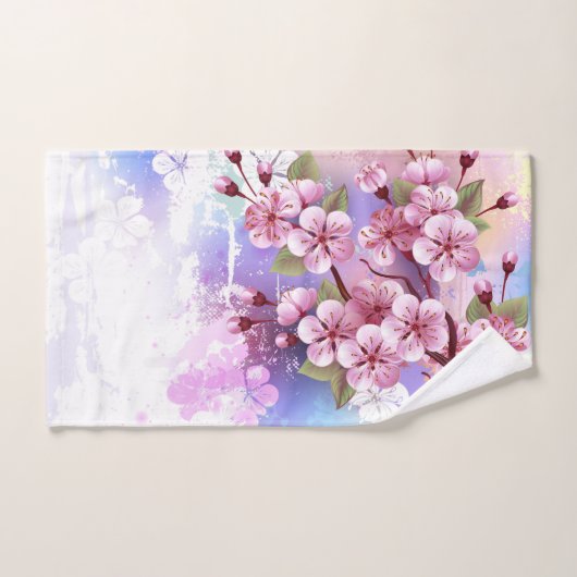 Roze Sakura op geschilderde achtergrond Handdoek (Handdoek)