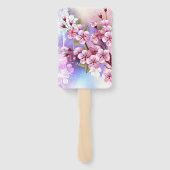 Roze Sakura op geschilderde achtergrond Handwaaier (Achterkant)