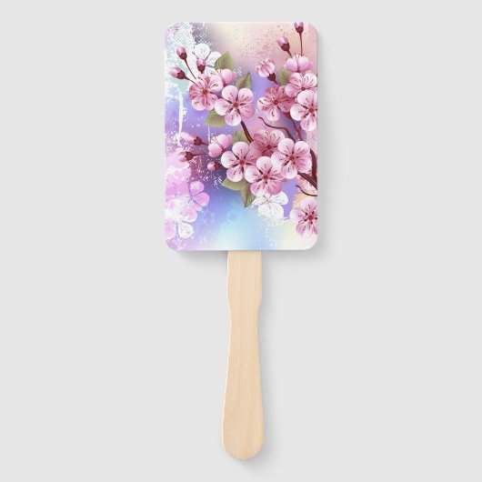 Roze Sakura op geschilderde achtergrond Handwaaier (Voorkant)