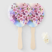 Roze Sakura op geschilderde achtergrond Handwaaier (Voorkant en achterkant)