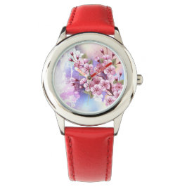 Roze Sakura op geschilderde achtergrond Horloge