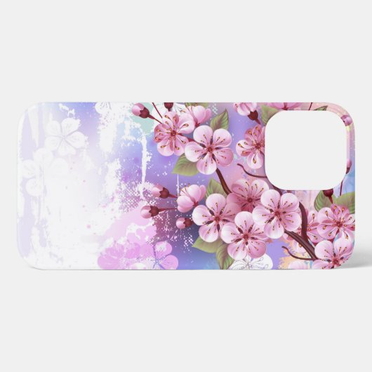 Roze Sakura op geschilderde achtergrond iPhone Hoesje (Achterkant horizontaal)