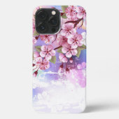 Roze Sakura op geschilderde achtergrond iPhone Hoesje (Achterkant)