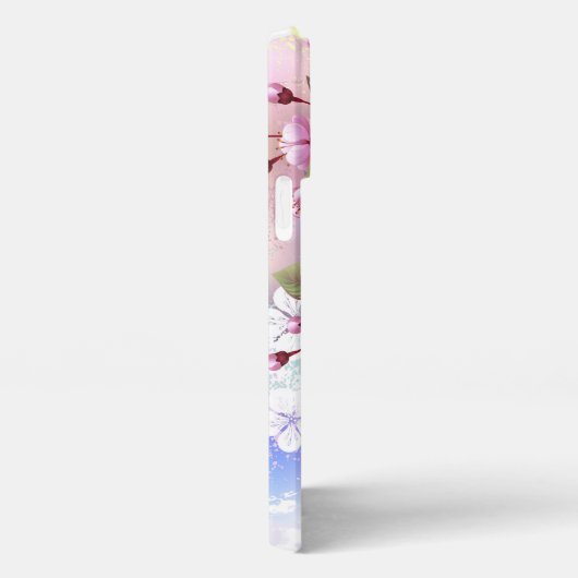 Roze Sakura op geschilderde achtergrond iPhone Hoesje (Rechterkant)