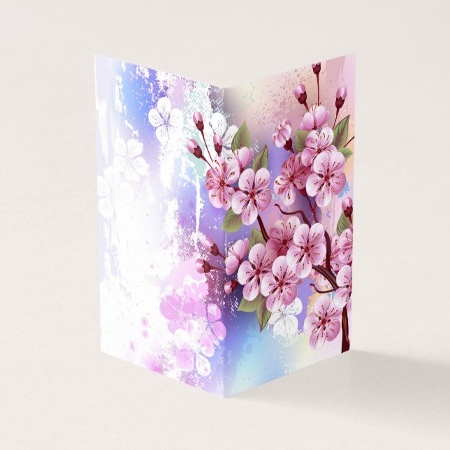 Roze Sakura op geschilderde achtergrond Kaart (Buitenkant)