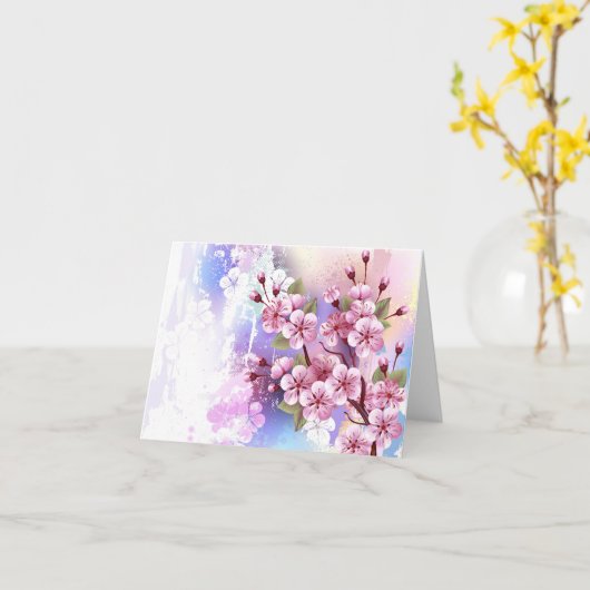 Roze Sakura op geschilderde achtergrond Kaart (Gele Bloem)