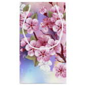 Roze Sakura op geschilderde achtergrond Klein Cadeauzakje (Achterkant)