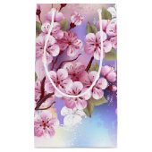 Roze Sakura op geschilderde achtergrond Klein Cadeauzakje (Voorkant)