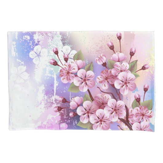 Roze Sakura op geschilderde achtergrond Kussensloop (Voorkant)