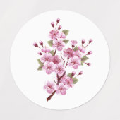 Roze Sakura op geschilderde achtergrond Labels (Design 2)
