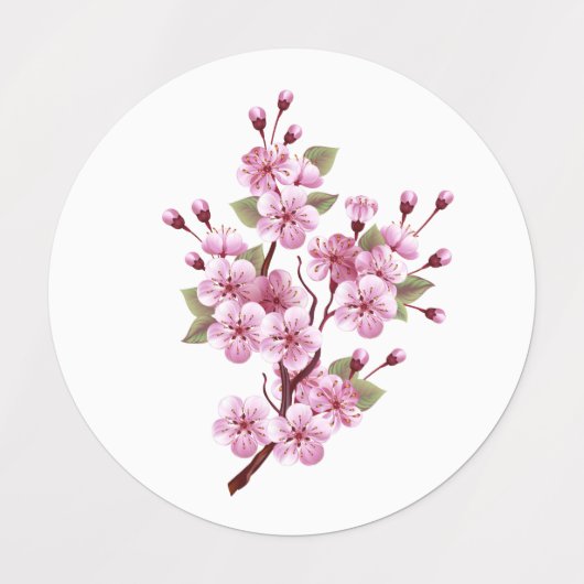 Roze Sakura op geschilderde achtergrond Labels (Design 1)
