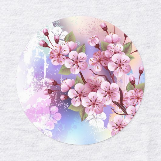 Roze Sakura op geschilderde achtergrond Labels (Design 1)