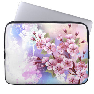 Roze Sakura op geschilderde achtergrond Laptop Sleeve