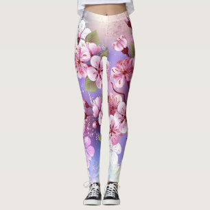 Roze Sakura op geschilderde achtergrond Leggings