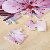 Roze Sakura op geschilderde achtergrond Legpuzzel (Zijkant)