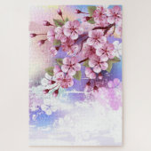 Roze Sakura op geschilderde achtergrond Legpuzzel (Verticaal)