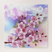 Roze Sakura op geschilderde achtergrond Legpuzzel (Horizontaal)