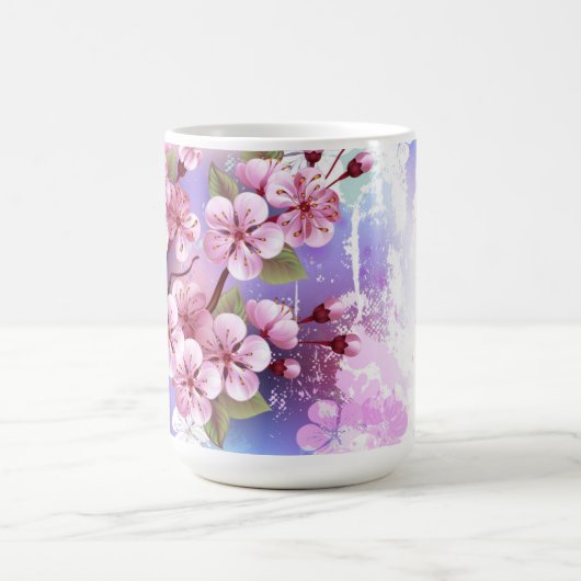Roze Sakura op geschilderde achtergrond Magische Mok (Midden)