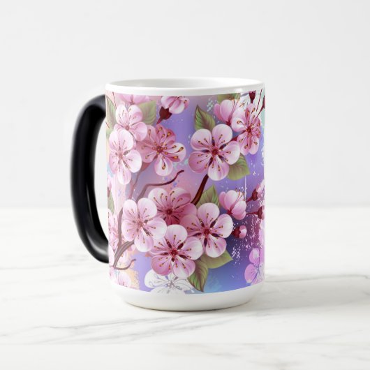 Roze Sakura op geschilderde achtergrond Magische Mok (Voorkant links)