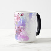 Roze Sakura op geschilderde achtergrond Magische Mok (Voorkant rechts)