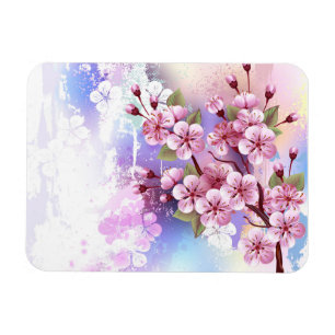 Roze Sakura op geschilderde achtergrond Magneet