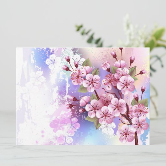 Roze Sakura op geschilderde achtergrond Menu (Staand voorkant)