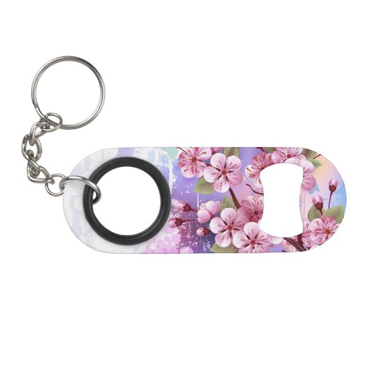 Roze Sakura op geschilderde achtergrond Mini Flessenopener (Voorkant (Horizontaal))