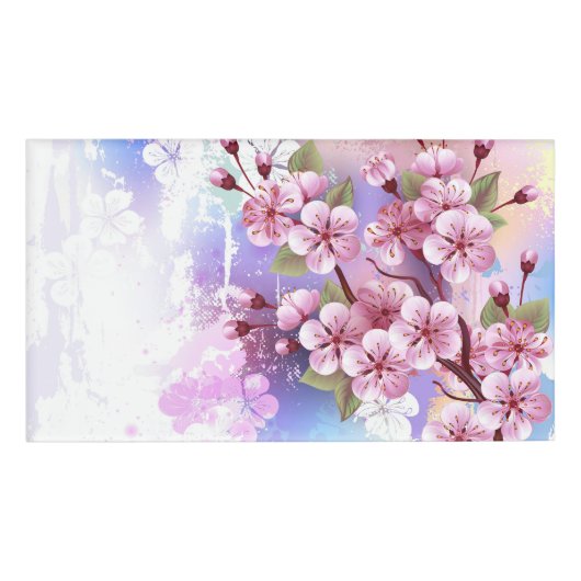 Roze Sakura op geschilderde achtergrond Naambadge (Voorkant)