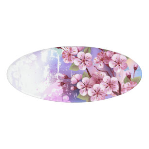 Roze Sakura op geschilderde achtergrond Naambadge