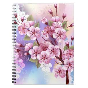 Roze Sakura op geschilderde achtergrond Notitieboek