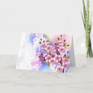 Roze Sakura op geschilderde achtergrond Notitiekaartje