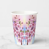 Roze Sakura op geschilderde achtergrond Papieren Bekers (Links)