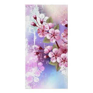 Roze Sakura op geschilderde achtergrond Perfect Poster