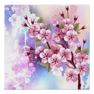 Roze Sakura op geschilderde achtergrond Perfect Poster